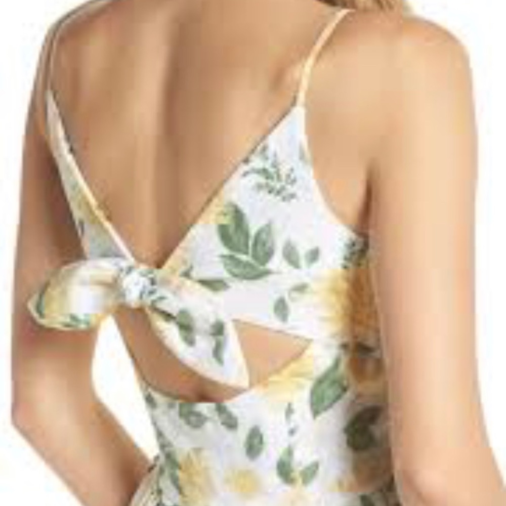 RARE! Gal Meets Glam White Sundress with Yellow Floral Print and Green Leaves - Picture 3 of 11